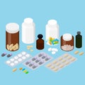 A set of pharmaceuticals. Flat isometric. Royalty Free Stock Photo