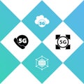 Set Phone with 5G network, Social, Cloud and icon. Vector