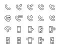 Set of phone icons in modern thin line style.