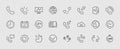 Set of phone vector line icons. It contains the symbols of incoming, outgoing, missed calls, global call and round the