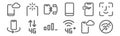 Set of 12 phones and mobiles icons. outline thin line icons such as no wifi, g plus, g, smartphone, mobile calibration, camera Royalty Free Stock Photo