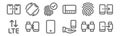 set of 12 phones and mobiles icons. outline thin line icons such as transfer, smartphone, connection, fingerprint, fingerprint,