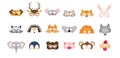 Set of photo booth props masks of wild and domestic animals. great for party and birthday. vector illustration Royalty Free Stock Photo