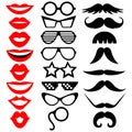 Set of photo booth props: mustache, eyeglasses, lips Royalty Free Stock Photo