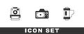 Set Photo camera, and Camera film roll cartridge icon. Vector Royalty Free Stock Photo