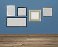 Set photo frame Colored wall and brown wooden floor, interior decoration