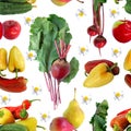 A set of fruit and vegetables. Seamless pattern. Royalty Free Stock Photo