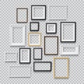 Set of Photo Realistic Square White, Black and Wood Blank Picture Frame, hanging on a Wall from the Front Royalty Free Stock Photo