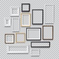 Set of Photo Realistic Square White, Black and Wood Blank Picture Frame, hanging on a Wall from the Front Royalty Free Stock Photo