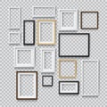 Set of Photo Realistic Square White, Black and Wood Blank Picture Frame, hanging on a Wall from the Front Royalty Free Stock Photo
