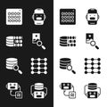 Set Photo retouching, Binary code, Chat bot, Server, Neural network, Artificial intelligence robot and icon. Vector Royalty Free Stock Photo
