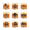 Set Photo retouching, Robot setting, Chat, Cloud database, Algorithm, Artificial intelligence AI, Binary code and icon Royalty Free Stock Photo