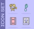 Set Photo, Retro cinema camera, Play Video and Ear with earring icon. Vector Royalty Free Stock Photo