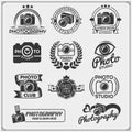 Set of photo studio and photo scool emblems, labels and design elements. Royalty Free Stock Photo