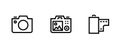 Set photo and video camera icon. SLR, Digital Pro and Film Roll symbol. Editable Line Vector. Royalty Free Stock Photo