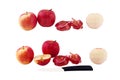 Set of photos apples, peeled apple skin of the apple, cut apple,