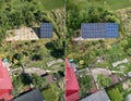 Set of photos of installing and ready solar panels Royalty Free Stock Photo