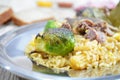 Lamb Risotto with Brussel Sprouts and Corn Royalty Free Stock Photo