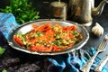 Roasted Garlic Peppers with Olive Oil and Parsley Royalty Free Stock Photo