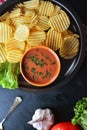 Different Dips and Sauces on Black Background Royalty Free Stock Photo