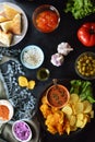 Different Dips and Sauces on Black Background Royalty Free Stock Photo