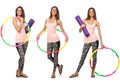 Set of photos with woman and hula hoop Royalty Free Stock Photo