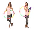 Set of photos with woman and hula hoop Royalty Free Stock Photo