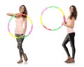 Set of photos with woman and hula hoop Royalty Free Stock Photo