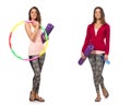 The set of photos with woman and hula hoop Royalty Free Stock Photo