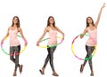 The set of photos with woman and hula hoop Royalty Free Stock Photo