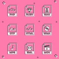 Set PHP file document, RUBY, WAV, OTF, HTML and WMA icon. Vector Royalty Free Stock Photo