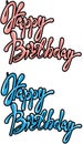 Set of 2 phrases Happy Birthday, calligraphic text in pink