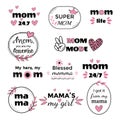 Set of phrases about mom. Mom quotes. Happy Mother Day  saying. Motivational and inspirational phrase. Pink and black colors. Royalty Free Stock Photo