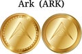 Set of physical golden coin Ark ARK, digital cryptocurrency. Ark ARK icon set.