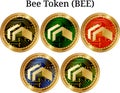 Set of physical golden coin Bee Token BEE Royalty Free Stock Photo