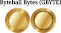 Set of physical golden coin Byteball Bytes GBYTE, digital cryptocurrency. Byteball Bytes GBYTE icon set. Royalty Free Stock Photo