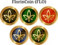 Set of physical golden coin FlorinCoin FLO