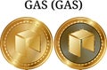 Set of physical golden coin GAS GAS, digital cryptocurrency. GAS GAS icon set.