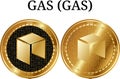 Set of physical golden coin GAS GAS, digital cryptocurrency. GAS GAS icon set.