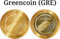 Set of physical golden coin Greencoin GRE