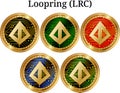 Set of physical golden coin Loopring LRC, digital cryptocurrency. Loopring LRC icon set. Royalty Free Stock Photo