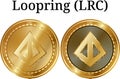 Set of physical golden coin Loopring LRC, digital cryptocurrency. Loopring LRC icon set. Royalty Free Stock Photo