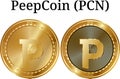 Set of physical golden coin PeepCoin PCN