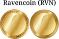 Set of physical golden coin Ravencoin (RVN) Royalty Free Stock Photo