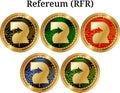 Set of physical golden coin Refereum (RFR) Royalty Free Stock Photo