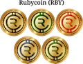 Set of physical golden coin Rubycoin RBY Royalty Free Stock Photo