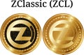 Set of physical golden coin ZClassic (ZCL), digital cryptocurrency. ZClassic (ZCL) icon set.