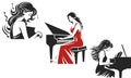 set Pianist playing the piano simple black vector silhouette illustration.