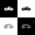 Set Pickup truck icon isolated on black and white background. Vector Royalty Free Stock Photo