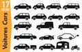 17 signage pictograms on different automobile models